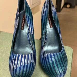 Shoe Republic LA Blue and Silver High Heeled Pumps